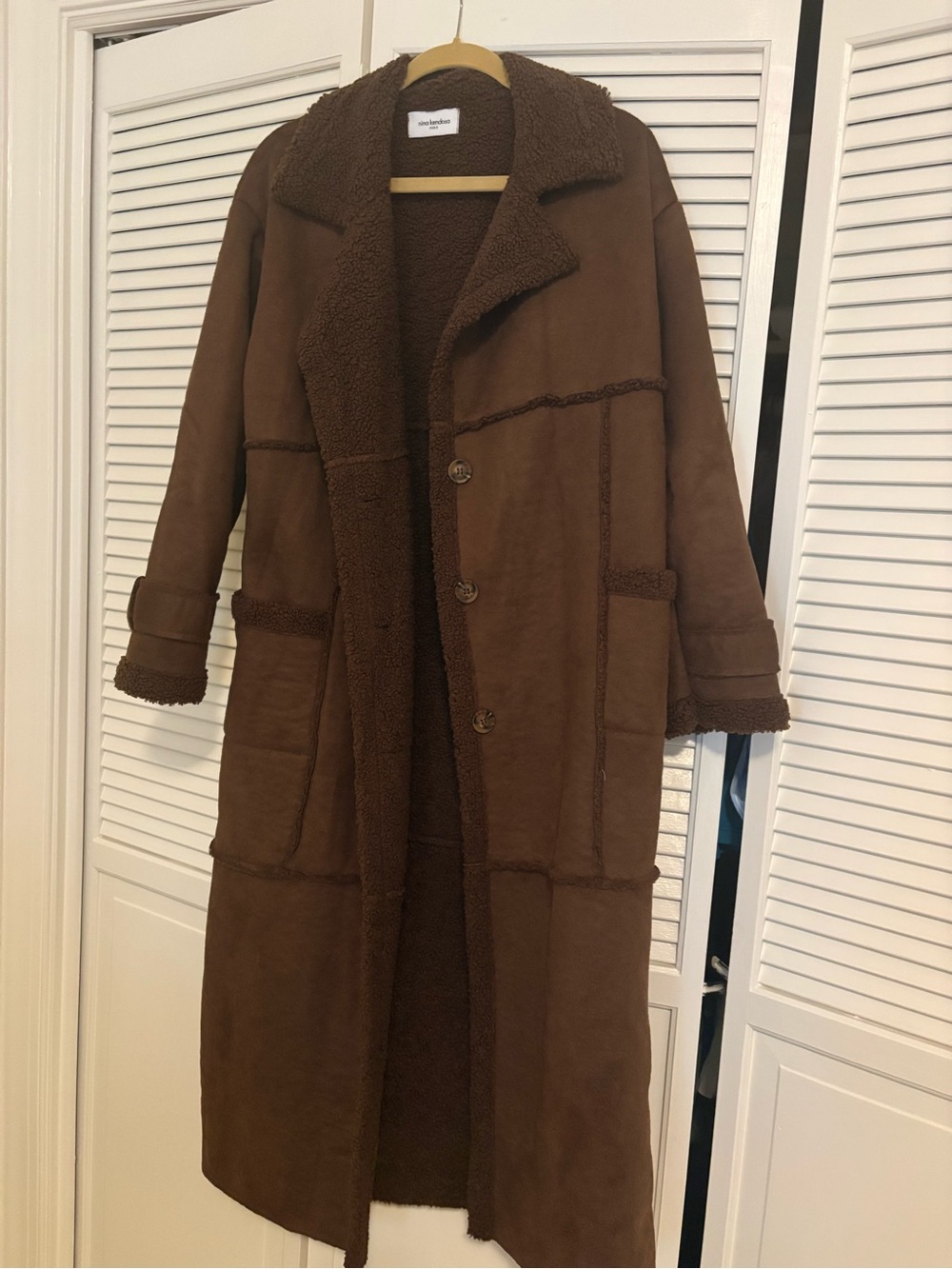 Long Brown Shearling Coat - Women